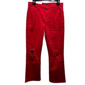 7 For All Mankind Women's Red Distressed Straight-Leg Jeans Size 29